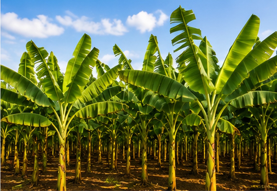 Banana grove under blue sky
