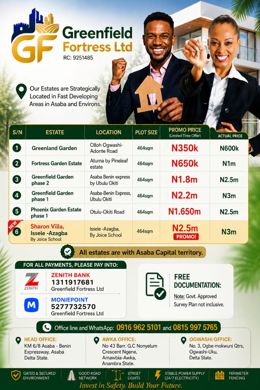 Greenfield Fortress Ltd estate price list — promo prices across Asaba Capital Territory